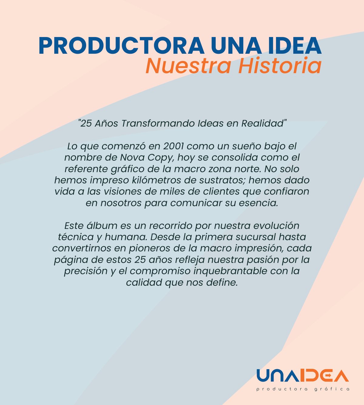 Página de historia de Productora UNAIDEA